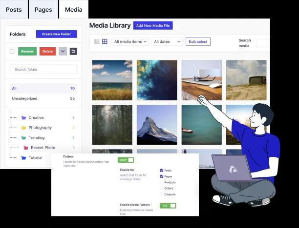 WordPress post type and media folder addon